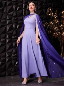 Modelyn Vestido casual de moda para mujer con decoración de cinta brillante, vestido de noche largo - Morado - Ver 7