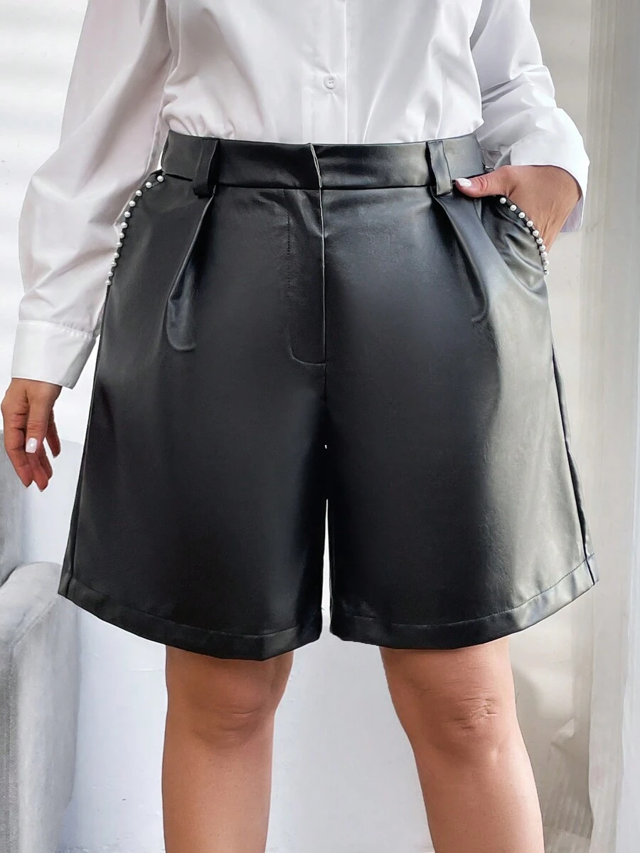 SHEIN Clasi Kích thước lớn Kết cườm Chi tiết Túi nghiêng Quần short - màu đen - Xem 1