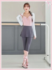 SHEINNeu Balletcore蝴蝶結短裙分裂打底褲 - 灰色 - 查看 4