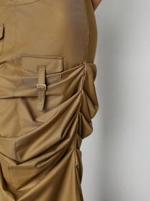 TRANG DUONG Designer Gerüschter, einfarbiger Cargo-Rock, geeignet für Sommer, Urlaub, Party, Strand, Festival, Ibiza - Braun - Übersicht 6