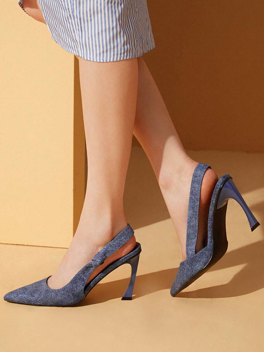 SHEIN BIZwear Women's Blue Ankle Strap High Heel Pumps
