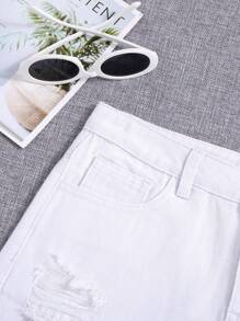 SHEIN Teen Girl Frayed Ripped Denim Shorts