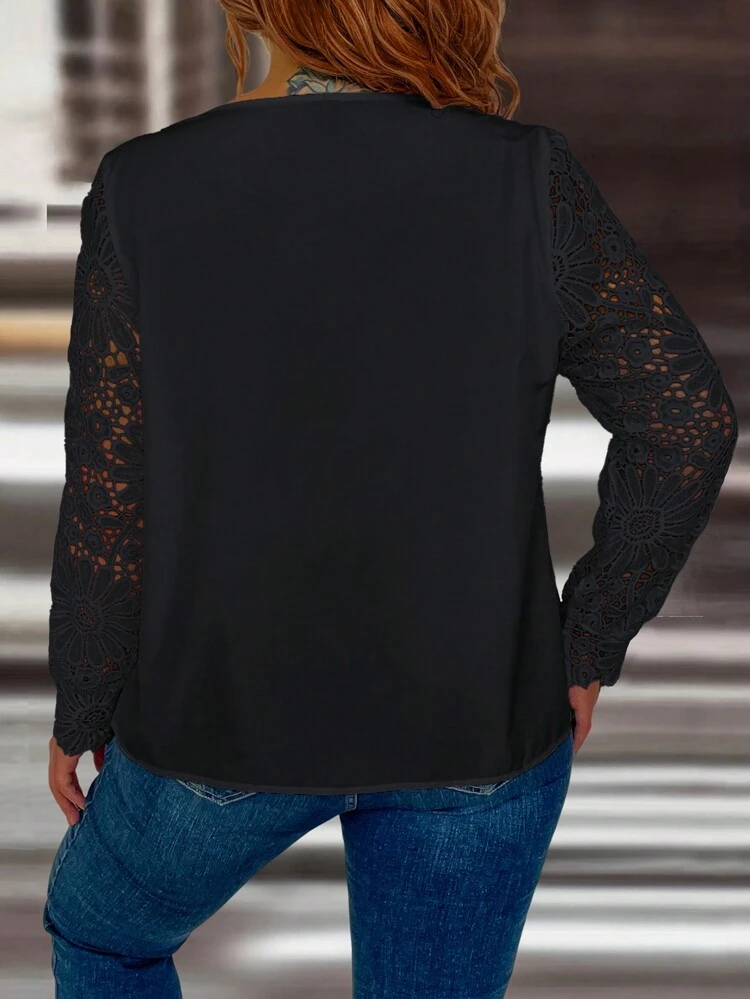 Women's Plus Size Lace Splicing Notch Collar Shirt