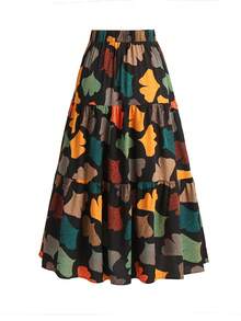 大尺碼女裙,葉子圖案和波浪邊緣