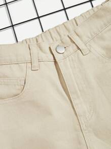 Tween Boy's Elastic Waist Distressed Denim Shorts - Apricot - View 3