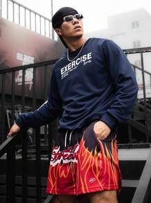 Manfinity Sport Corelite Boyfriend Style Men's Long Sleeve Sports Sweatshirt With Letter Print Boyfriend Style Men Sweatshirt - Blue - View 1