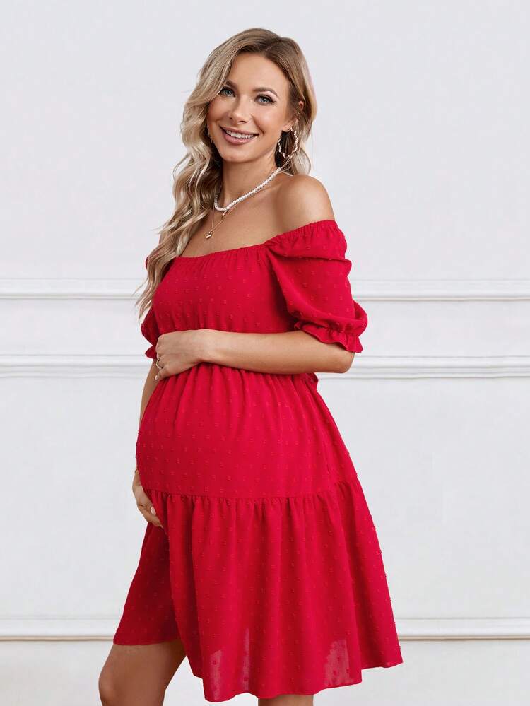 Maternity Solid Color Swiss Dot Dress