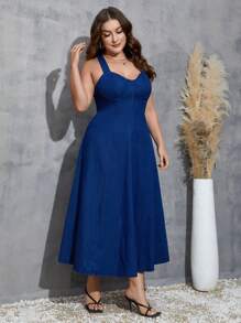 SHEIN SXY Plus Size Women's Denim Cami Dress - Dark Wash - View 1