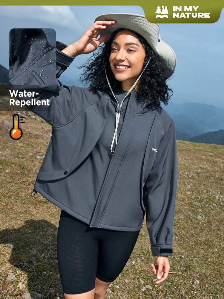 Drawstring Hem Long Sleeve Hooded Outdoor Jacket