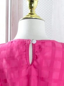 SHEIN Tween Girl's Plaid Short Bubble Sleeve Dress - Hot Pink - View 3