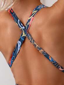 SHEIN Swim Summer Beach Women's Floral Print Cross Back One-Piece Swimsuit - Multicolor - View 3