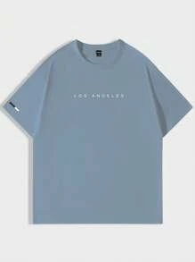 Manfinity Homme Men's Short Sleeve T-Shirt With Letter Print Design - Dusty Blue - View 2