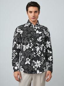 Manfinity VCAY Camicia Uomo A Manica Lunga Tessuto In Tinta Unita Con Stampa Floreale