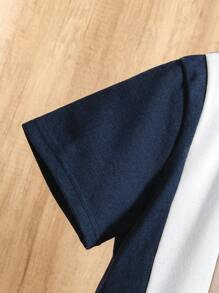 SHEIN 2pcs Tween Boys' Sporty Short Sleeve Polo Shirt And Shorts Set, With Letter Print And Contrast Colors, School, Campus, College - Royal Blue - View 3