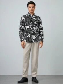 Manfinity VCAY Camicia Uomo A Manica Lunga Tessuto In Tinta Unita Con Stampa Floreale