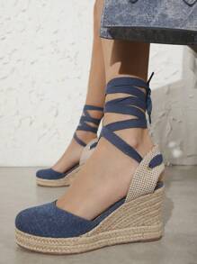 SHUZIA Women's Fashion Blue Wedge Heel Thick-Soled Shoes - Blue - View 5