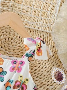 SHEIN Young Girls' Cute Bowknot Pattern Printed Spaghetti Strap Dress With Bow-Knot Decor For Holiday Party Summer - Multicolor - View 4