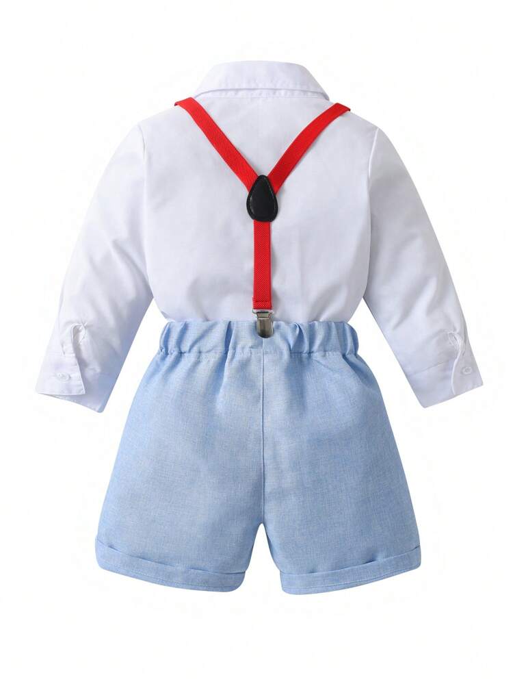 Young Boy Blue Short Sleeve Summer Suit With Gentleman Bowtie, Fashionable Outfit For Birthday Party, Evening Party, Performance And Wedding