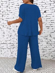 Talla Grande Traje De Pantalón Y Camiseta De Cuello Redondo Acanalados