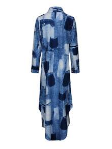 Ladies' Casual Long Sleeve Printed Shirt Dress Cardigan, Mid-Length Loose Dress - Light Wash - View 2