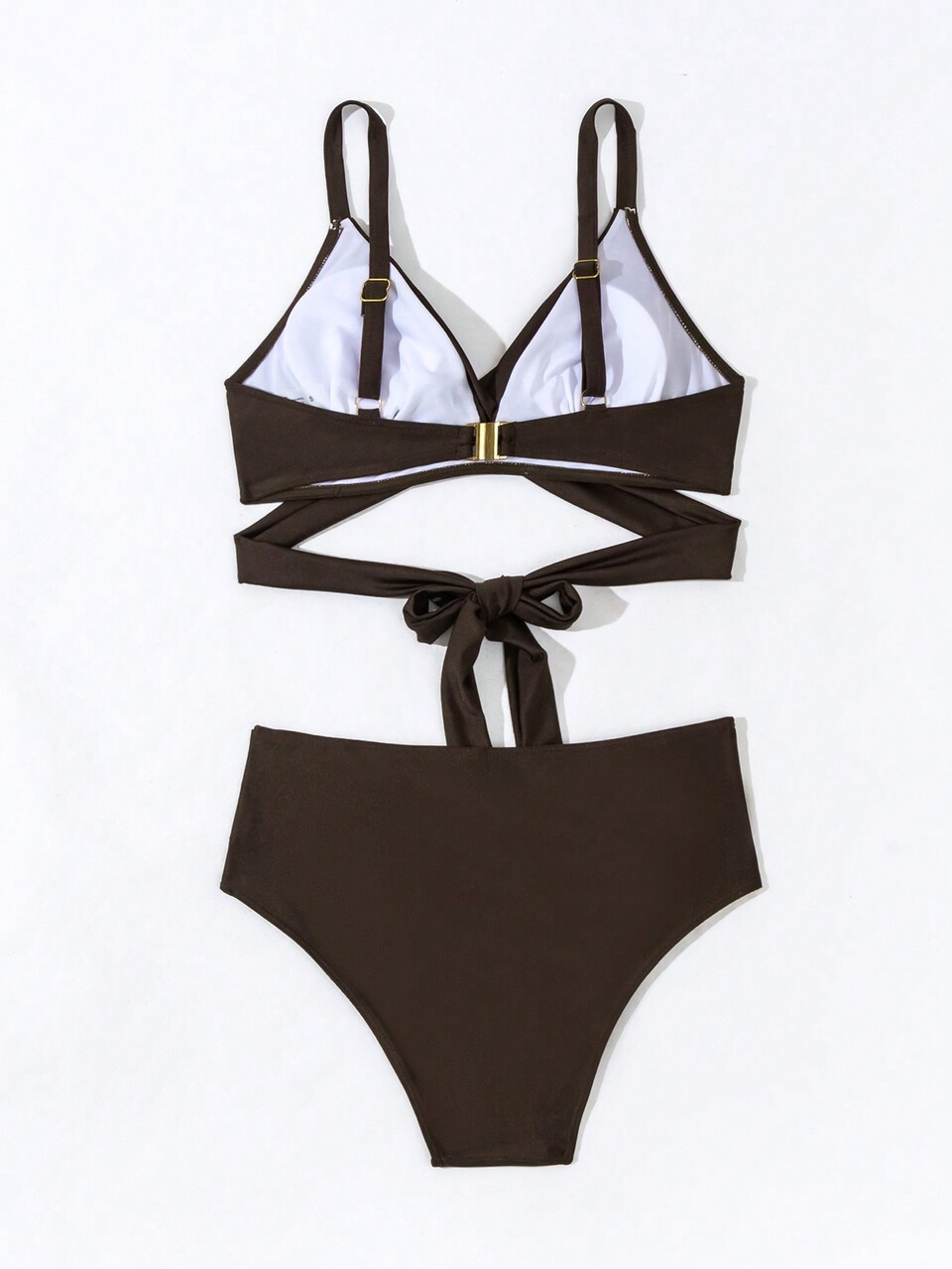 Ladies' Solid Color Cross Strap Bikini Set Bathing Suit For Summer Beach