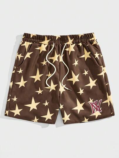 Prep Herren Shorts mit Sternendruck und Zugband Taille, Schule