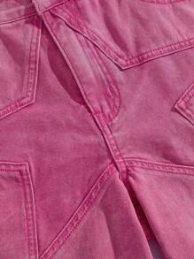 ROMWE MEN Street Life Men's Star Pattern Denim Shorts Jorts With Slanted Pockets - Hot Pink - View 4
