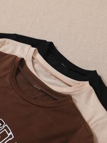SHEIN 3pcs/Pack Tween Girls' Summer Casual Letter Printed Short Sleeve T-Shirt - Multicolor - View 3