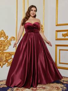 Vestido Formal De Satén De Muslo Dividido Para Tallas Grandes - Burdeos - Ver 1