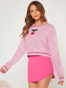 Hauture 3D Cherry Drop Shoulder Sweater - Pink - View 4