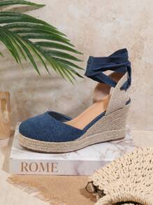 SHUZIA Women's Fashion Blue Wedge Heel Thick-Soled Shoes - Blue - View 3