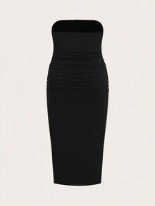 SHEIN ICON Của phụ nữ Kích thước lớn Quây Đầm Với Chữ cái In - màu đen - Xem 2