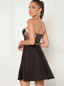 Hauture Women Contrast Corset Flare Dress - Black - View 2