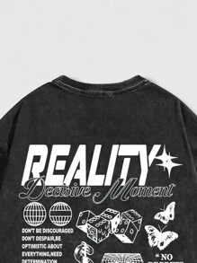 ROMWE MEN Street Life Men's Slogan Print Short Sleeve T-Shirt, Suitable For Daily Wear In Spring And Summer, School