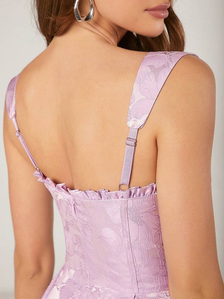 Frill Bust Floral Jacquard Dress