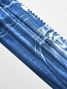 Easithlete Wide Waistband Denim Effect Sports Leggings workout leggings - Blue - View 6