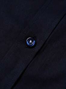 Men Contrast Trim Button Up Shirt - Navy Blue - View 5
