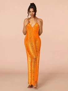 Ruched Cut Out Cami Dress - Orange - View 3
