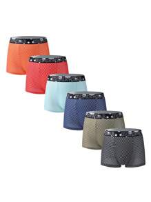 6 cái/bộ Nam Chấm bi & In thư Dây vải Võ sĩ Quần lót tam giác - Nhiều màu - Xem 1