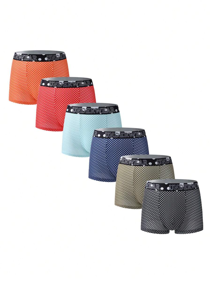 6 cái/bộ Nam Chấm bi & In thư Dây vải Võ sĩ Quần lót tam giác - Nhiều màu - Xem 1