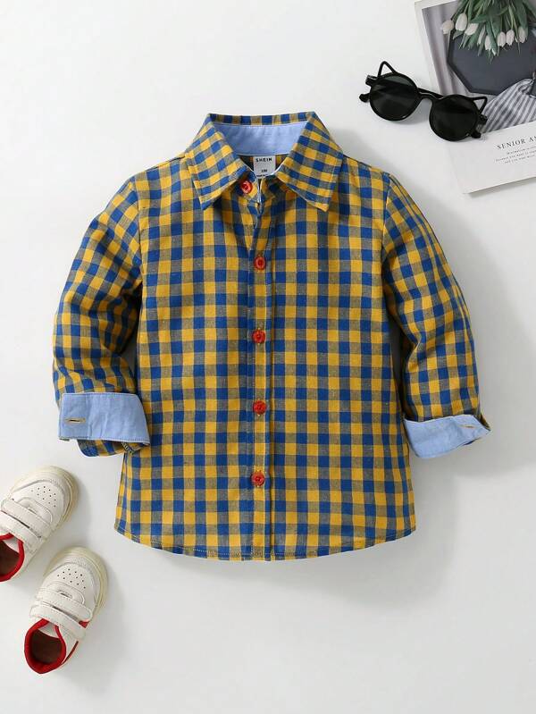 SHEIN Young Boy Plaid Long Sleeve Shirt