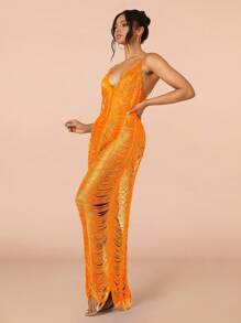 Ruched Cut Out Cami Dress - Orange - View 2