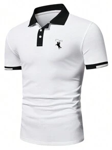 Calvornis Camisa Polo Formal para Hombre con Bordado de Equitación en Algodón, Ceremonia - Blanco - Ver 3