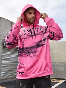 Manfinity Roughcore Men's Plus Size Skull Print Hooded Sweatshirt - Pink - View 6
