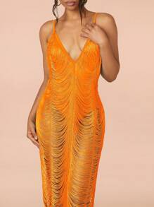 Ruched Cut Out Cami Dress - Orange - View 4
