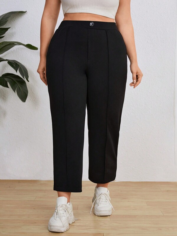 SHEIN Essnce Plus Size Women's Spring And Summer New Fashion Casual Work Straight Nine-Minute Pants
