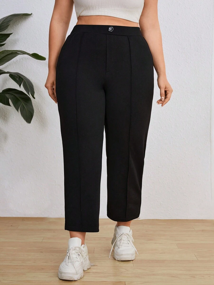 SHEIN Essnce Plus Size Women's Spring And Summer New Fashion Casual Work Straight Nine-Minute Pants