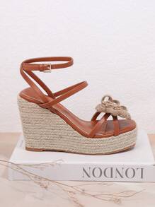 SHUZIA 女士花卉裝飾楔形厚底涼鞋 - 棕色 - 查看 2