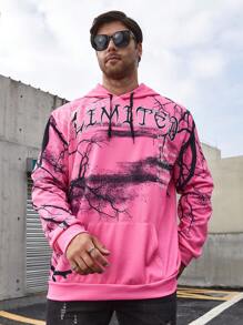 Manfinity Roughcore Men's Plus Size Skull Print Hooded Sweatshirt - Pink - View 3