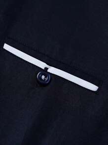 Men Contrast Trim Button Up Shirt - Navy Blue - View 6
